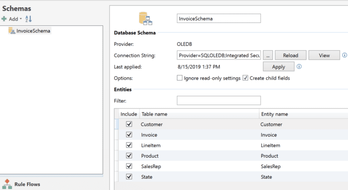 Binding Entities and Schema from Database